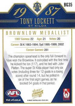 2014 Select AFL Honours Series 1 - Brownlow Gallery #BG35 Tony Lockett Back